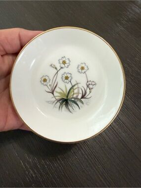 Royal Worcester White Porcelain Ring Dish with Gold Rim and Floral Motif